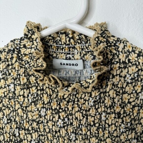 Sandro Gigi Floral-Print Smocked Crop Tee SIZE S Small - Picture 10 of 14